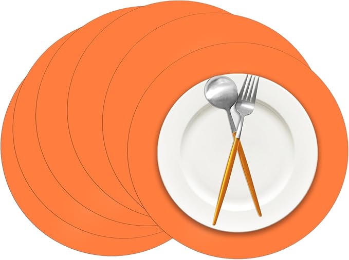 50 Pieces Orange Paper Place Mats Fall Pumpkin Spice Color Round Disposable Table Mats Thankgiving Decorative Placemats for Orange Party Supplies Home Dining Tableware Decor