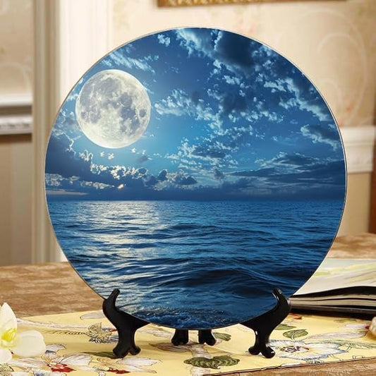 Decorative Ceramic Plates 10'' with Display Stand Serene Wolf Tree Perfect for Wall Hanging Home and Office Decor DP-842388956