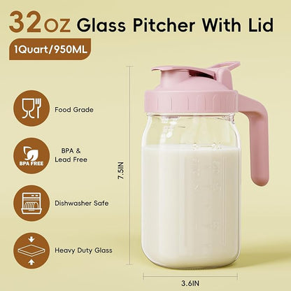 Breast Milk Pitcher, 32 oz Wide Mouth Glass Mason Jar | Dual Leak-Proof Lid - Image 2