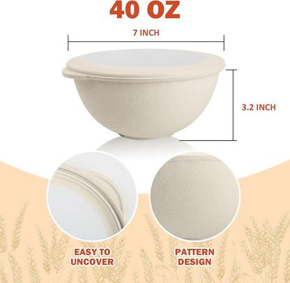 Wheat Straw Bowls with Lids Set of 4, Unbreakable Cereal Bowls 40oz, - Image 2