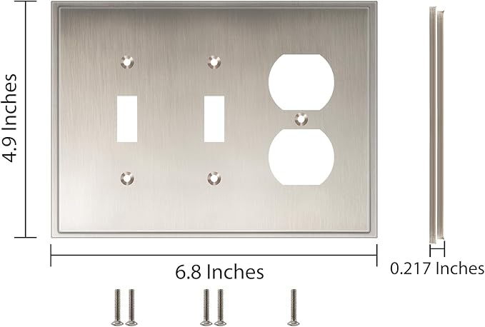 Henne Bery Soft Modern Decorative Wall Plate Switch Plate Outlet Cover (Double Toggle/Single Duplex, Satin Nickel)