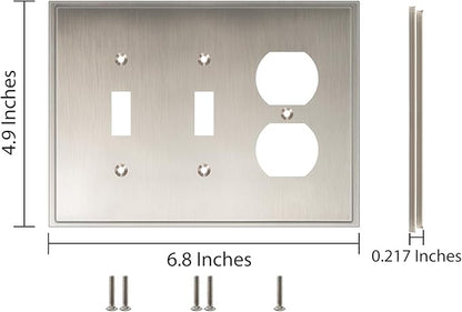 Henne Bery Soft Modern Decorative Wall Plate Switch Plate Outlet Cover (Double Toggle/Single Duplex, Satin Nickel)