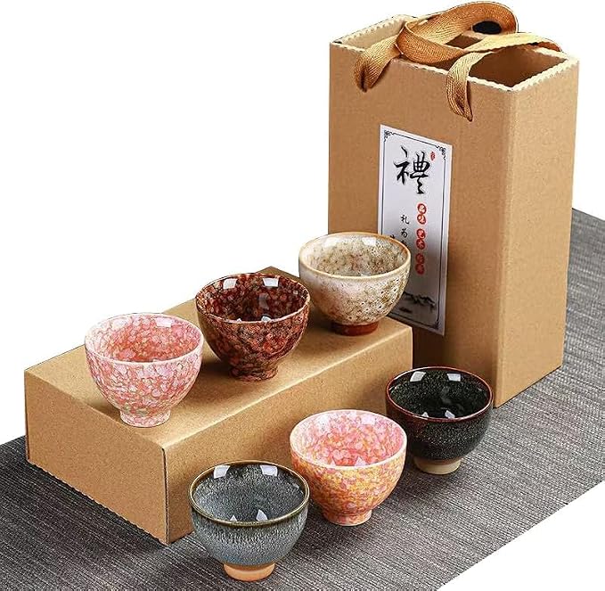 Teacups, Sake Cups Handmade Ceramic Mug Set 2.5 oz 6 Color Earthenware Teacups by Unknown