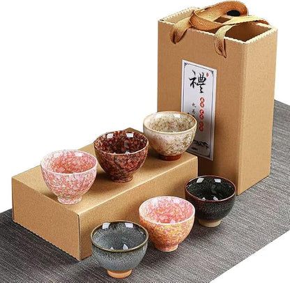 Teacups, Sake Cups Handmade Ceramic Mug Set 2.5 oz 6 Color Earthenware Teacups by Unknown