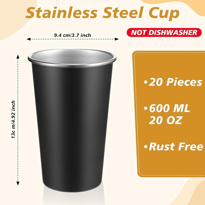 Mimorou 20 Pack 20 oz Stainless Steel Pint Cups Metal Cups Unbreakable Drinking - Image 2