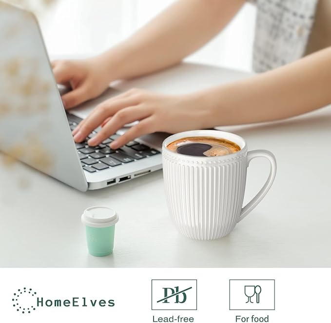 Coffee Mugs Set of 6, 16 Oz White Coffee Mugs | HomeElves Porcelain Mugs - Image 4