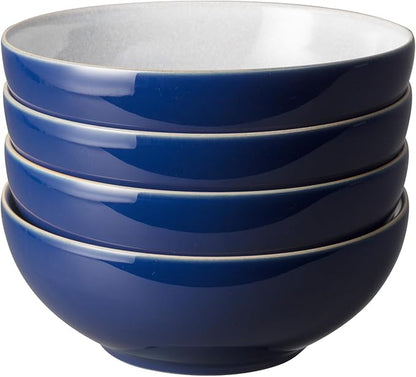 Denby - Elements Dark Blue Cereal Bowls Set of 4-28oz Everyday Soup, Dessert Bowls - Contemporary Design - Dishwasher & Microwave Safe Ceramic Stoneware Tableware - Scratch Resistant