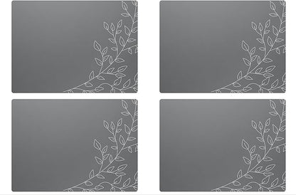 Royalty Art Dark Gray Boho Placemats, 4 Pc. Set, Non-Slip Cork Backed, Wipeable Heat Resistant Surface for Kitchen and Dining Table Protection, Cute Floral Pattern for Farmhouse or Rustic Decor