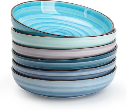 KitchenTour Large Pasta Bowls 34 oz, Ceramic Salad Serving Bowls Set of 6 by KKitchenTour