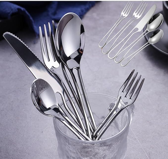 Silvery Flatware Set 4 Hollow Out Cutlery Stainless Steel Silverware 20 Pieces - Image 7
