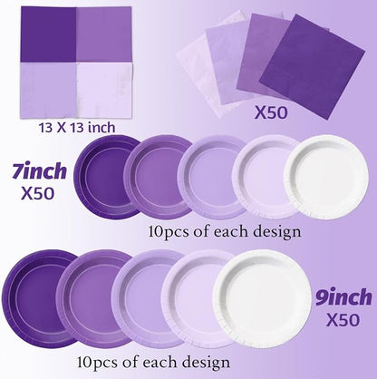 CMUSKO Lavender Party Supplies-150Pcs Purple Plates and Napkins Kit Serves 50 - Image 4