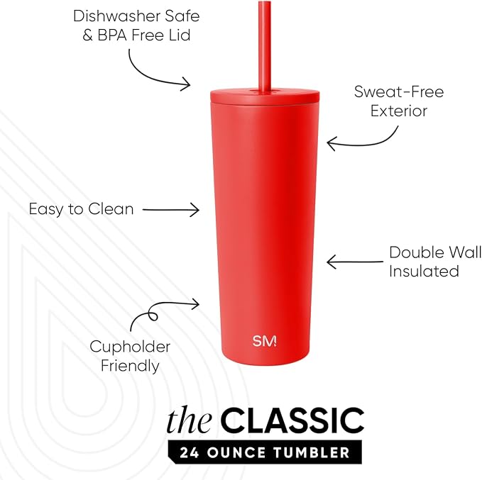 Simple Modern Iced Coffee Tumbler, Insulated | 24oz | Red | Reusable Stainless - Image 3