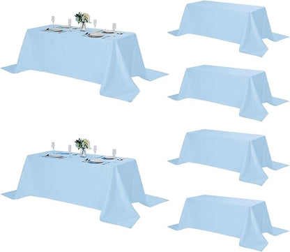 Fokitut 6 Pack Rectangle Tablecloth, 90x132 Inch, Stain Resistant and Wrinkle Polyester Table Cloth, Fabric Table Cover for Kitchen Dining, Wedding, Party, Holiday Dinner-Blue Mist