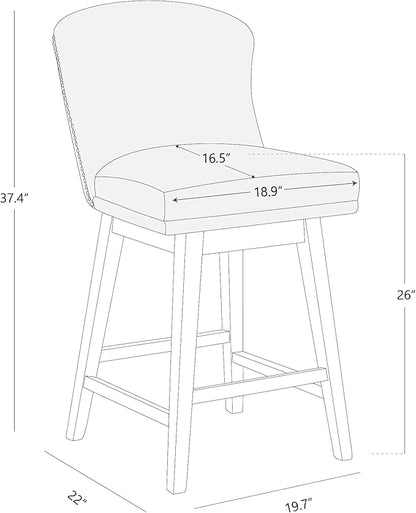 CHITA Counter Height Swivel Barstools, FSC Certified Upholstered Performance Fabric Bar Stools Set of 2, 26" Seat Height, Tan