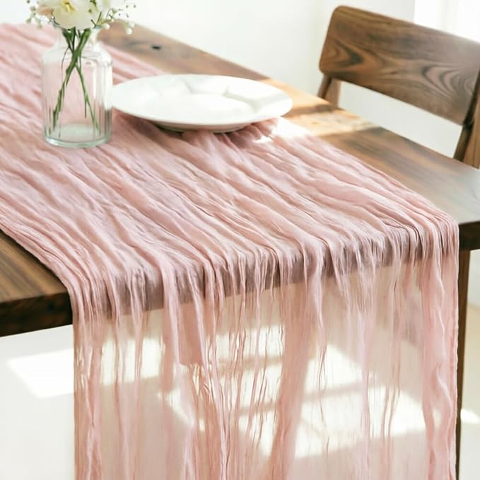 Dusty Pink Cheesecloth Table Runner 160 Inches 14 Ft Gauze Table Runner | by LINXTAR