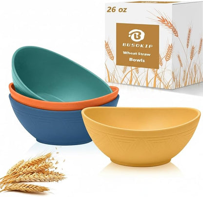 Wheat Straw Bowls Set 26 OZ, Unbreakable Cereal Bowl 4 Pack, Bowls by BUSOKIP