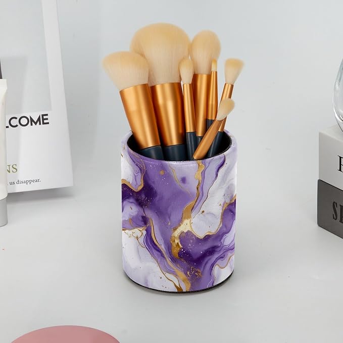 White and Purple Marble Art Leather Pen Holder - Image 6