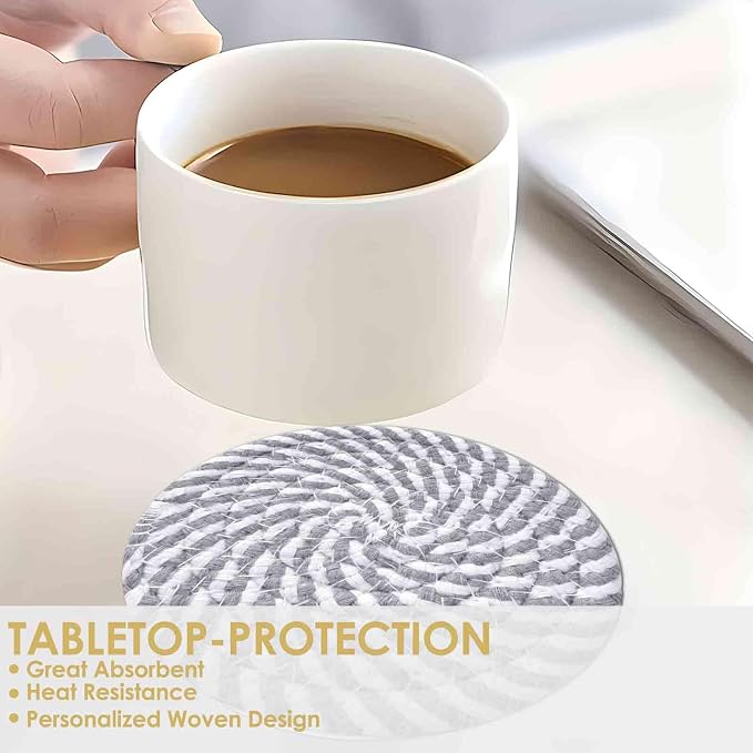 Drink Coasters 8 Pack with Holder, 4-Color Cotton Woven Absorbent Coasters Set - Image 7