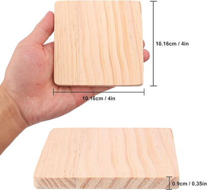 36 PCS 4 Inch Square Wood Coasters, 4 x 4 Inch Wooden Coasters for Crafts, DIY Wood Coaster with Non Slip Dot Stickers, Engraving, Painting (Thick 0.35 Inch)