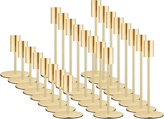 Set of 24 French Gold Taper Candle Holders Bulk Candlestick Holders, Decor Candle Stick Candle Holder for Table or Mantel Centerpiece, Wedding, Dinning, Party Home Decor