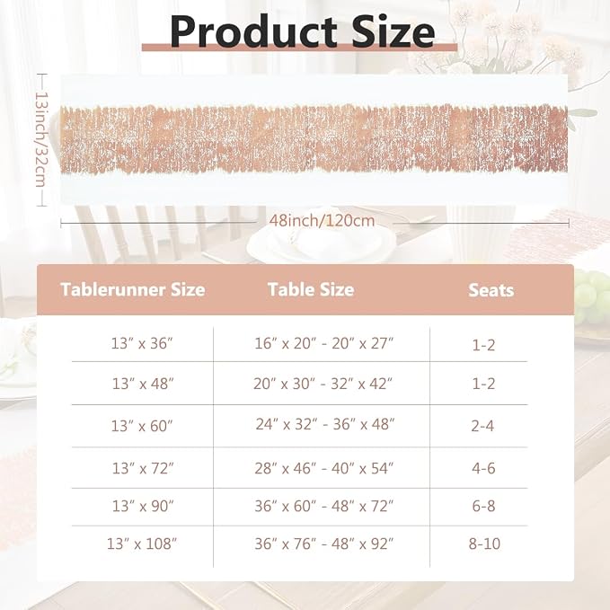 Metallic Style Rose Gold Table Runner, Table Runners 48 Inches Long | Cotton - Image 7