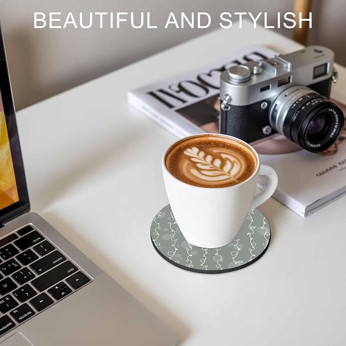 Sage Green Coasters Set of 6, Vintage Minimalist Lines Abstract Art Soft - Image 7