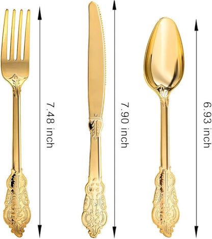 120PCS Gold Plastic Silverware, Vintage Disposable Utensils & Cutlery | 40 - Image 2
