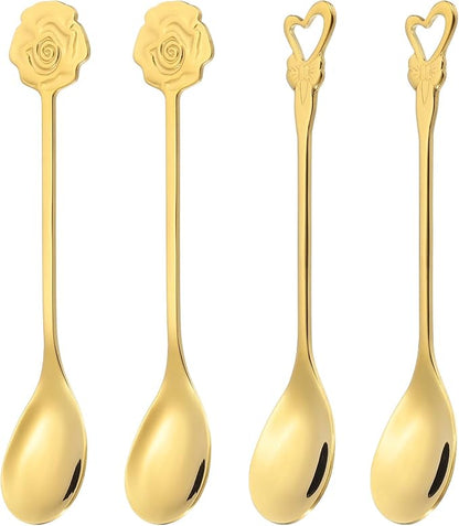 PATIKIL 4pcs Coffee Spoons, Heart/Rose Tea Spoons 304 Stainless Steel Teaspoons by PATIKIL