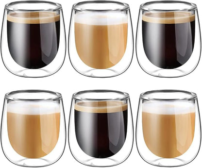 glastal Espresso Cups Set of 6, Double Walled Glass Coffee Cups 4oz by glastal