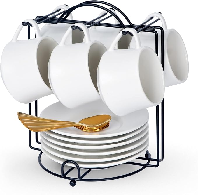 Lareina 7-Ounce Porcelain Cappuccino Cups Set of 6, Stackable Coffee Cups by Lareina