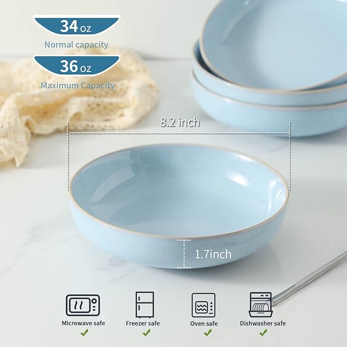 Ceramic Patsa Bowls, 34 oz Salad bowl Set of 4, Stoneware Serving Bowl - Image 4