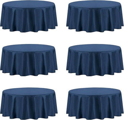 PureFit 6 Pack Round Navy Blue Table Cloths 120 Inch for Round Tables, Stain and Wrinkle Resistant Table Linens for Home Use, Wedding, Party, Banquet and Camping