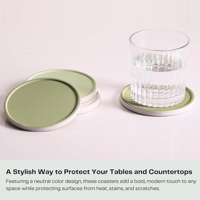 Set of 6 Beige and Green Coasters - Image 2