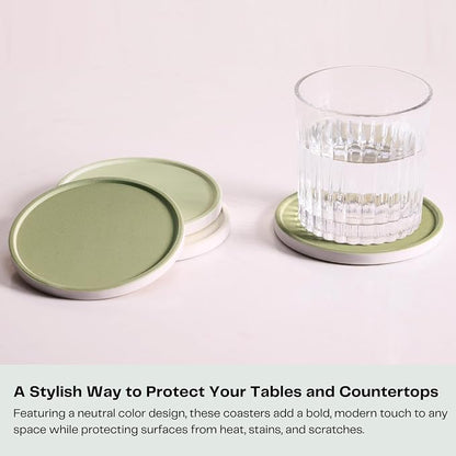 Set of 6 Beige and Green Coasters - Image 2