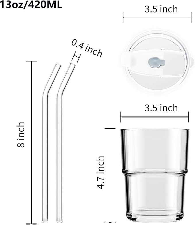 13oz Glass Tumbler with Straw and Lid, Reusable Iced Coffee Cups, Matcha - Image 3