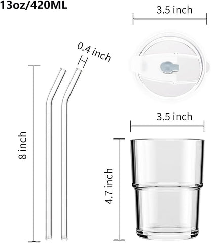 13oz Glass Coffee Tumbler with Straw and Lid, Reusable Iced Coffee Cups - Image 3