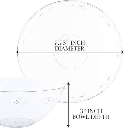 PLASTICPRO Disposable Round Serving Bowls, Party Snack or Salad Bowl, Small, Plastic Crystal Clear Pack of 8