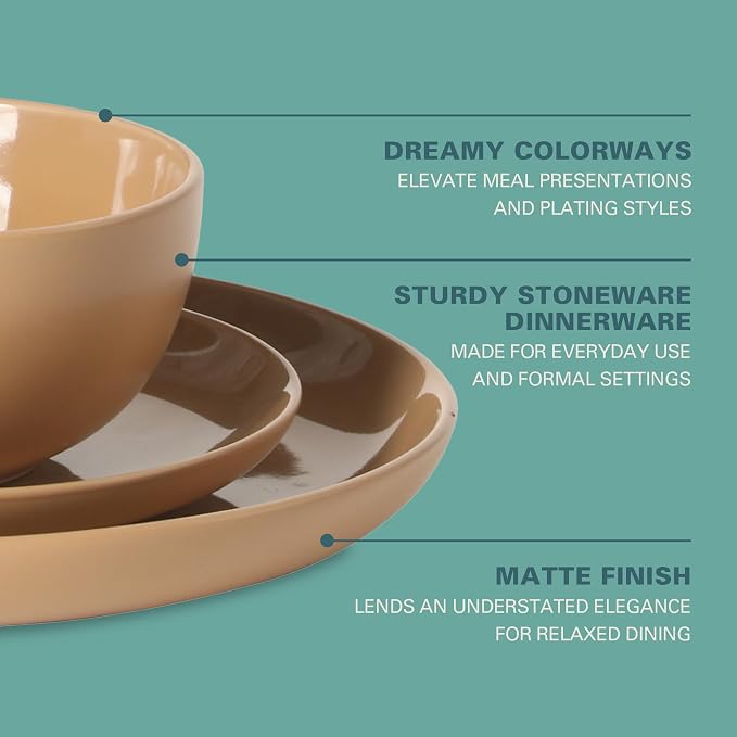 Gibson Home Rockaway 12-Piece Round Stoneware Dinnerware Set, Service - Image 3