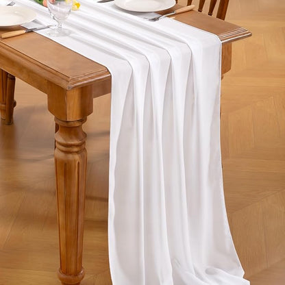 White Chiffon Table Runner Summer Boho Wedding Birthday Party Decor | 10ft - Image 3