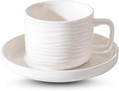 Ceramic Coffee Mug with Saucer, 8oz Glossy Porcelain Tea Cup Set, Modern by Unknown