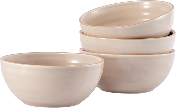 Bico Light Beige 24oz Stoneware Cereal Bowls Set, Microwave and Dishwasher Safe by Bico