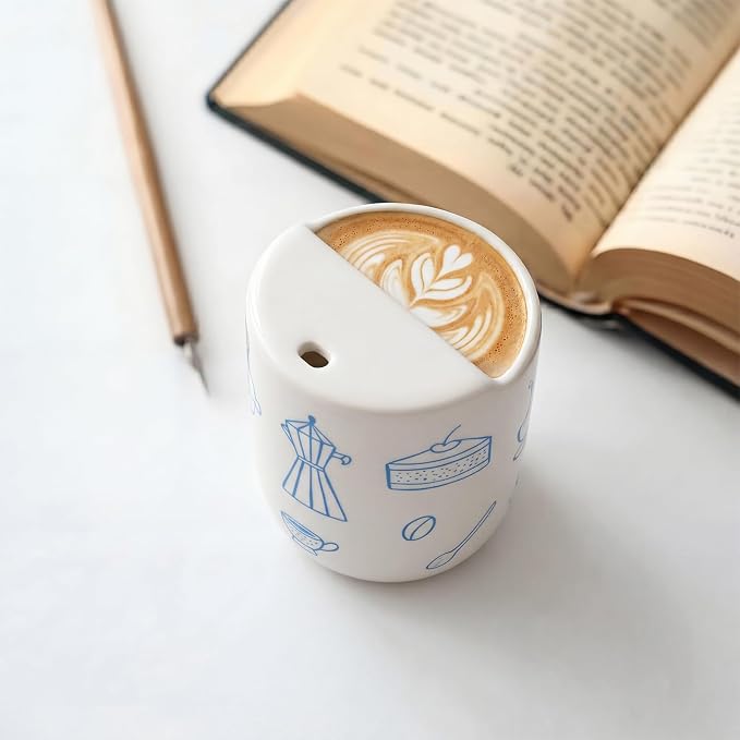 Ceramic Mug with Sip Hole 10 oz Novelty Food Pattern Ceramic Coffee Mug Hand - Image 4