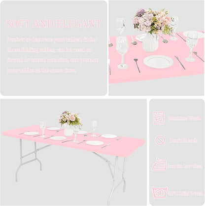 4 Pack Spandex Tablecloth Table Top Cap Cover Washable Elastic Rectangle Tablecloth for 6 FT Folding Tables for Indoor Outdoor Party (72 x 30 Inches, Pink)