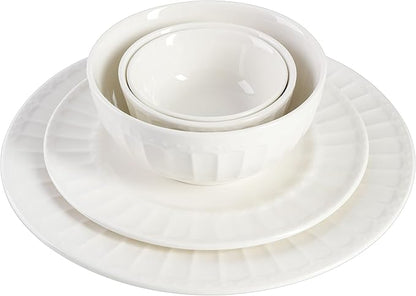 Gibson Home Zen Buffet Porcelain Ceramic Dinnerware Sets for 8, Plates and Bowls Set (40pcs), White Embossed Dishes