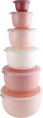 COOK WITH COLOR Prep Bowls with Lids- Wide and Deep Nesting Plastic Small Mixing Bowl Set with Lids, 12 Piece Set - Deep Bowls, Pink