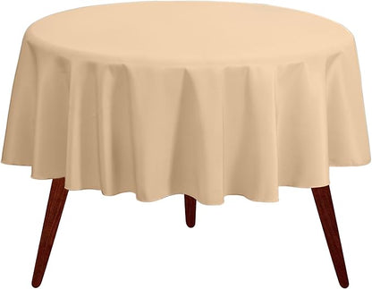 Gee Di Moda Round Tablecloth - 120 Inch Beige Round Table Cloth for 60 to 96 Inch Round Tables - Heavy Duty Washable Fabric - for Buffet Table, Holiday Party, Dinner, Wedding & Baby Shower