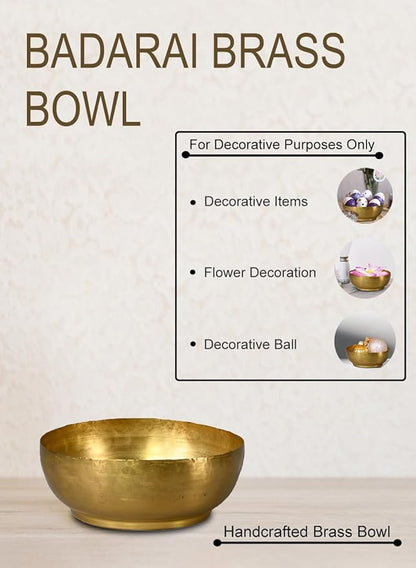 Serene Spaces Living Lightweight Antique Brass Decorative Bowl - Elegant Potpourri Catchall for Diwali Home Décor, Entryway and Dining Table, 2.75" Tall & 7.5" Diameter