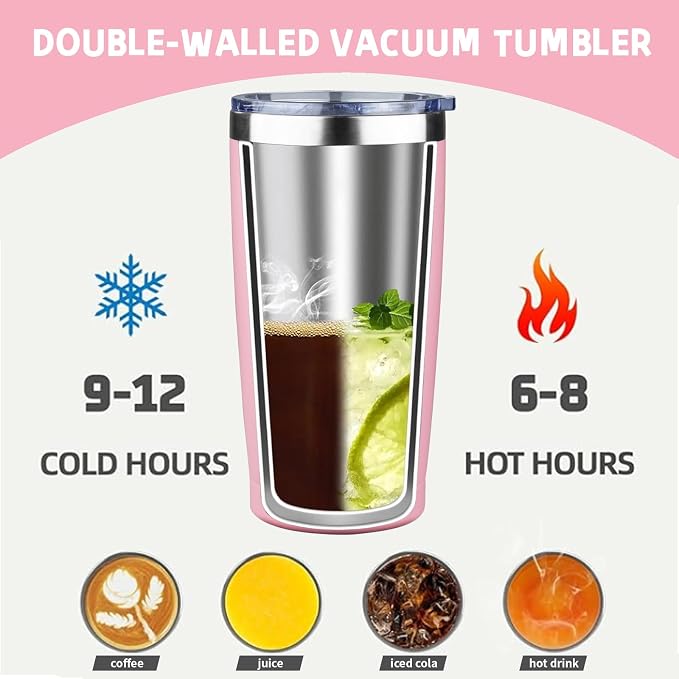 20 oz Tumbler with Lids and Straws, Stainless Steel Insulated Coffee Tumbler - Image 3