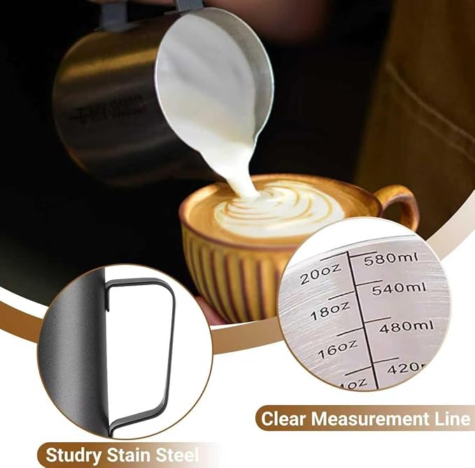 Milk Frothing Pitcher, 350ml/600ml Milk Frother Cup Stainless Steel Jug - Image 2
