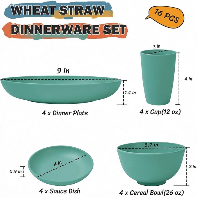 Unbreakable Wheat Straw Dinnerware Set 16 PCS - Image 3